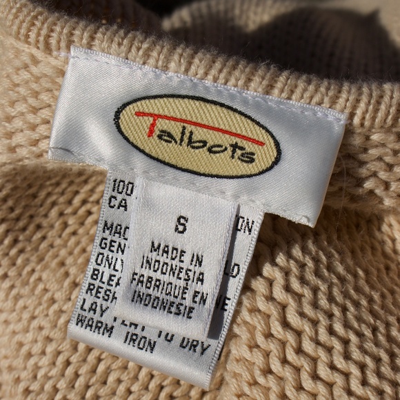 Vintage Talbots 100% Cotton Creme Knitted V-Neck Sweater Size S - Picture 15 of 15